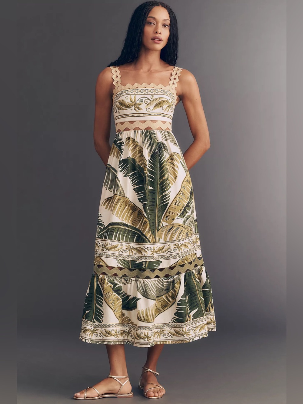 Farm Rio Anthropologie Trancoso Linen Midi Dress